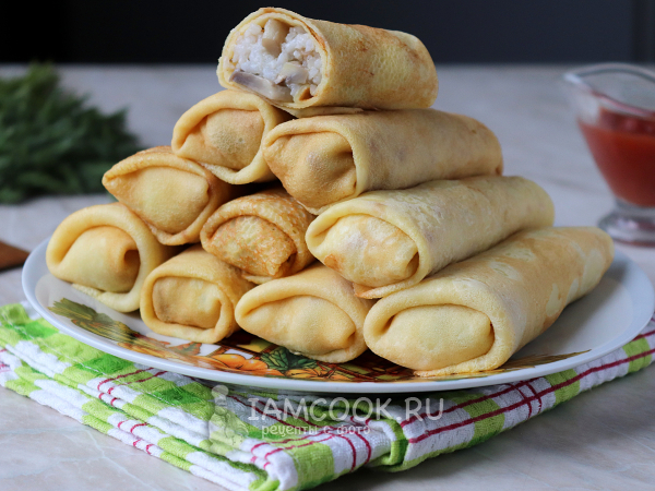 Блинчики с рисом и грибами, рецепт с фото