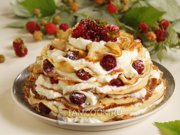 Блинный торт с малиной, рецепт с фото