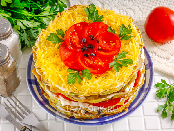 Кабачковый торт с грибами и сыром, рецепт с фото