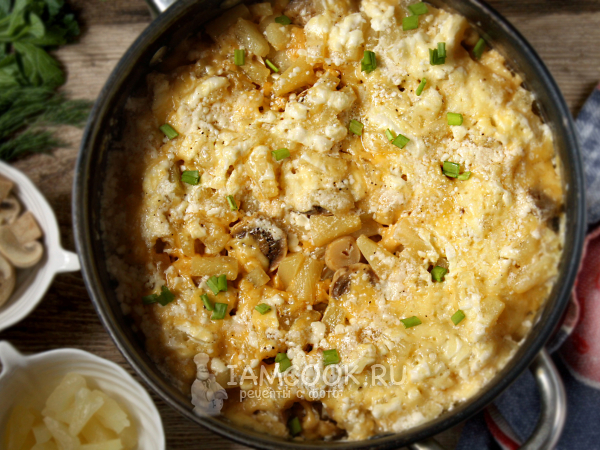 Мясо по-французски с ананасом и грибами, рецепт с фото