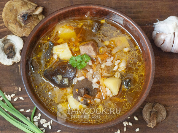 Щи с перловкой и грибами (на мясном бульоне), рецепт с фото