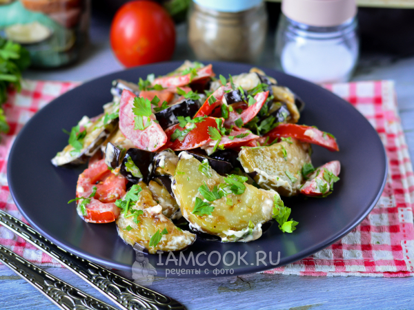 Салат из помидоров и баклажанов с майонезом, рецепт с фото