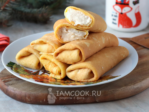 Блины с творогом и бананом (в начинке), рецепт с фото