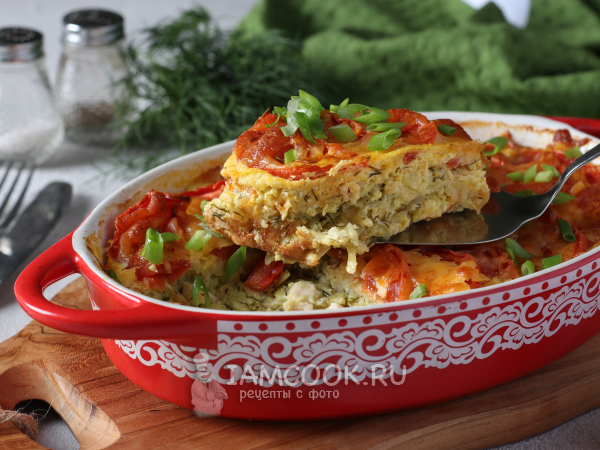 Запеканка из кабачков с курицей и помидорами, рецепт с фото