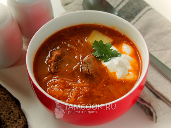 Борщ с квашеной капустой без свеклы, рецепт с фото