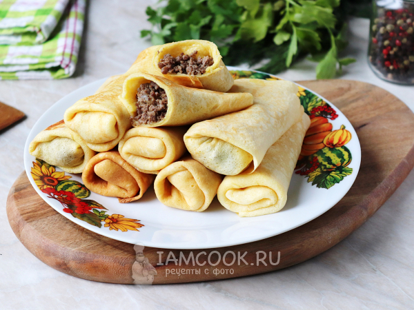 Блины на кефире с фаршем, рецепт с фото