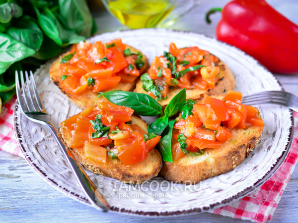 Брускетта с печеным перцем, рецепт с фото