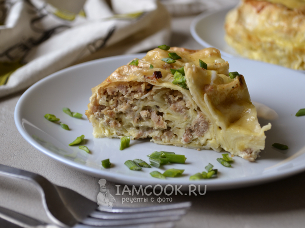 Заливной пирог из лаваша с фаршем, рецепт с фото