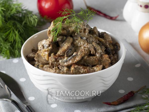Бефстроганов из говядины с грибами со сливками, рецепт с фото