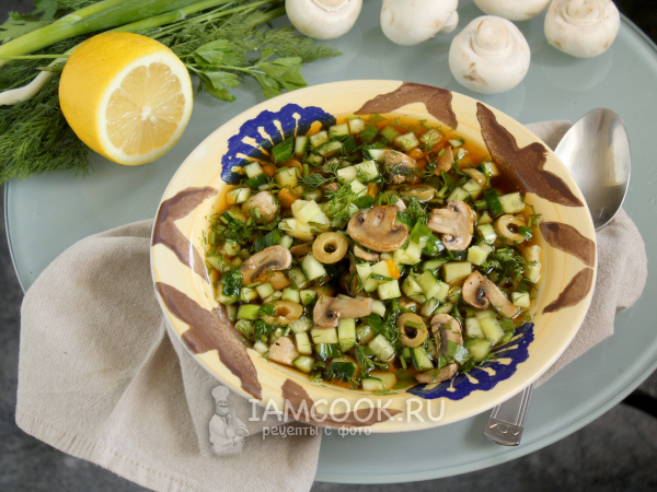 Постная окрошка с грибами, рецепт с фото