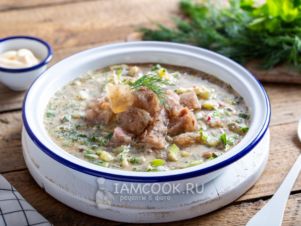 Окрошка с холодцом на квасе, рецепт с фото