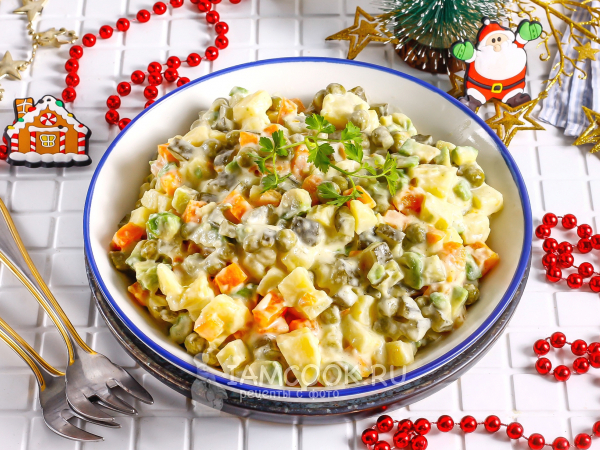 Постный Оливье с авокадо вместо колбасы, рецепт с фото