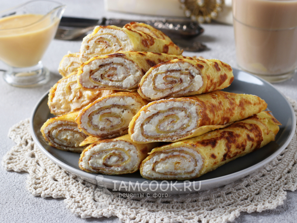 Блины с творогом и сгущёнкой, рецепт с фото