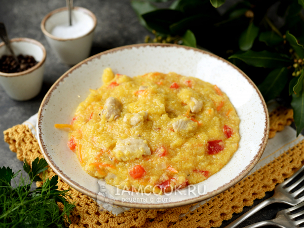 Кукурузная каша с мясом (курицей), рецепт с фото