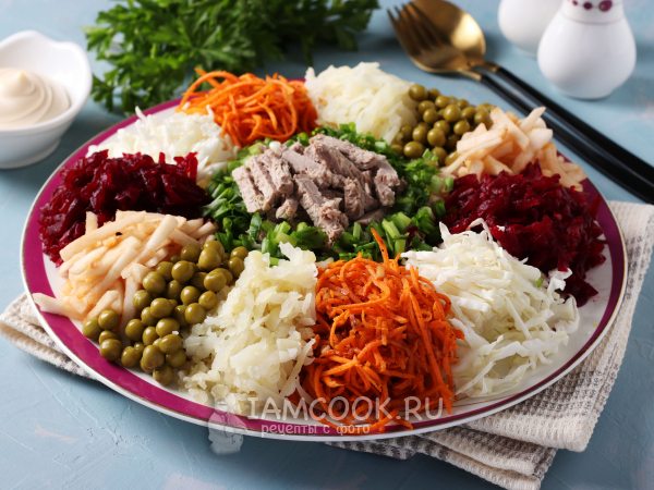 Салат Ералаш с корейской морковью, рецепт с фото