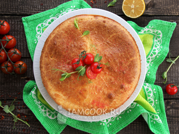 Заливной пирог с капустой и сосисками в духовке (на кефире), рецепт с фото