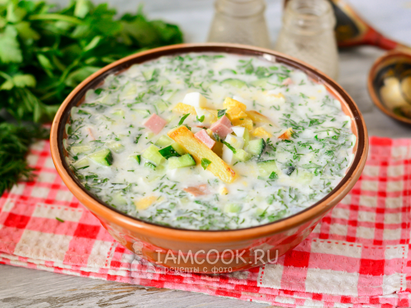 Окрошка с жареной картошкой, рецепт с фото