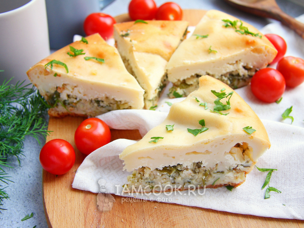 Заливной пирог с рыбным фаршем (на кефире), рецепт с фото