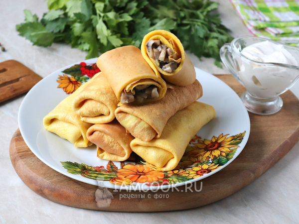 Яичные блины с грибами (в начинке), рецепт с фото