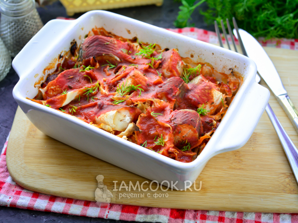 Рыба с капустой в духовке, рецепт с фото