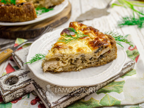 ПП киш с курицей и грибами, рецепт с фото