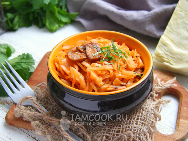 Солянка с капустой и шампиньонами на сковороде, рецепт с фото