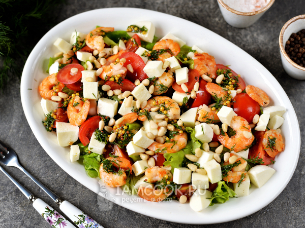 Салат «Ибица» с креветками и сыром моцарелла, рецепт с фото