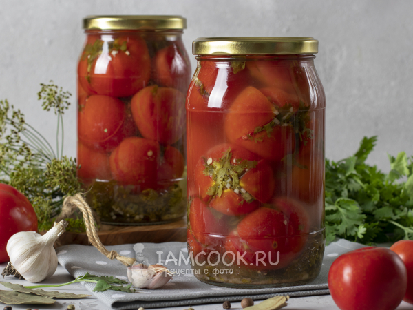 Помидоры с кинзой и чесноком на зиму, рецепт с фото