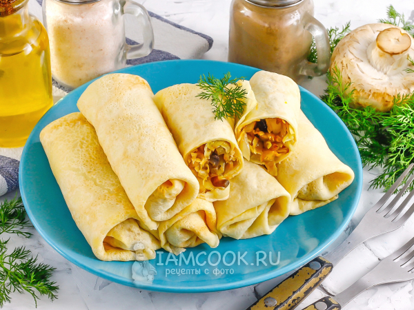 Блины с капустой и грибами, рецепт с фото