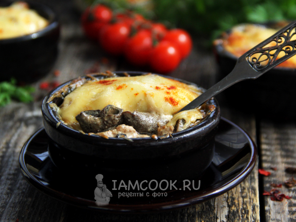 Жульен из сушеных грибов с курицей, рецепт с фото