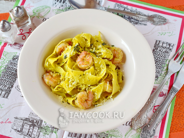 Фетучини с песто и креветками, рецепт с фото