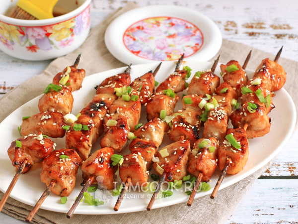 Куриные шашлычки терияки на шпажках в духовке, рецепт с фото