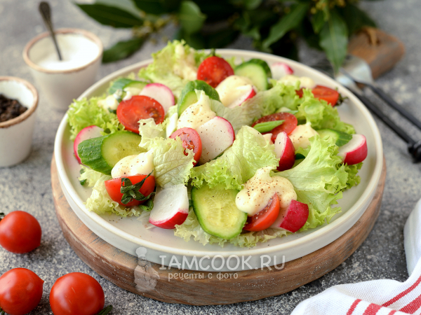 Овощной салат с сырным соусом, рецепт с фото