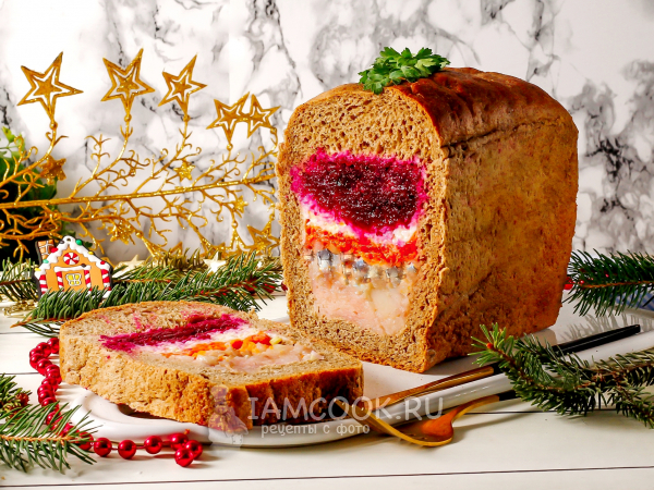 Селедка под шубой в хлебе, рецепт с фото