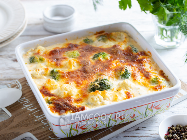 Курица с брокколи и цветной капустой в духовке, рецепт с фото