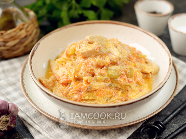 Куриное филе с овощами в сливочном соусе, рецепт с фото