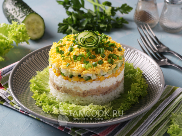 Салат «Диана» с печенью трески, рецепт с фото