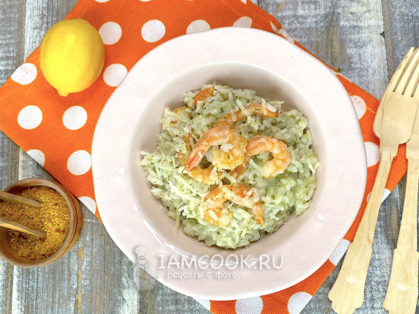 Ризотто с песто и креветками, рецепт с фото