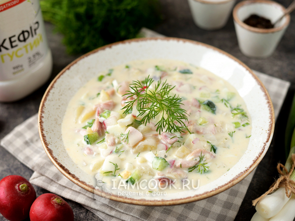 Окрошка на кефире и айране, рецепт с фото