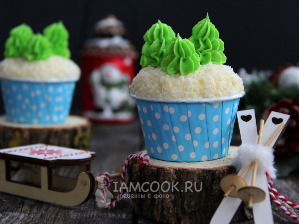 Новогодние капкейки «Ёлочки», рецепт с фото