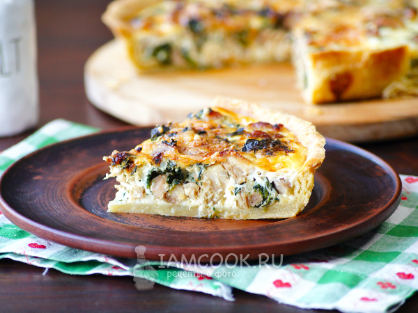 Киш с курицей и шпинатом, рецепт с фото