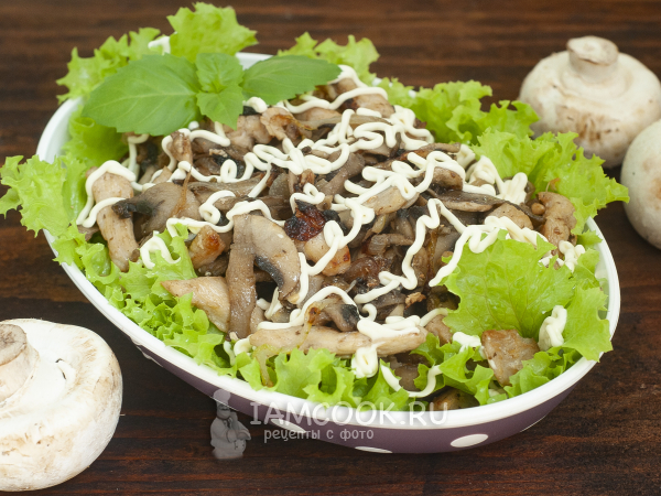 Теплый салат с курицей и грибами, рецепт с фото