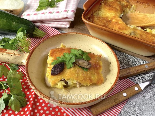Запеканка из кабачков с грибами и сыром, рецепт с фото