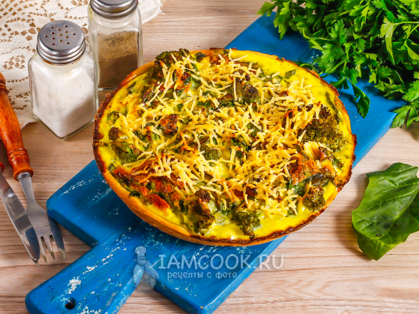 Киш с брокколи и шпинатом, рецепт с фото