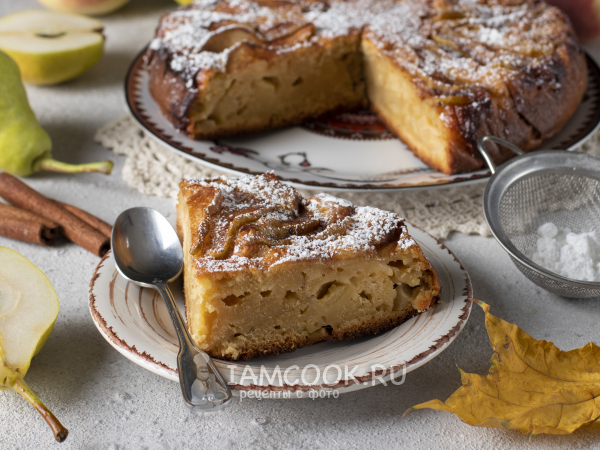 Пирог с персиками и грушей, рецепт с фото