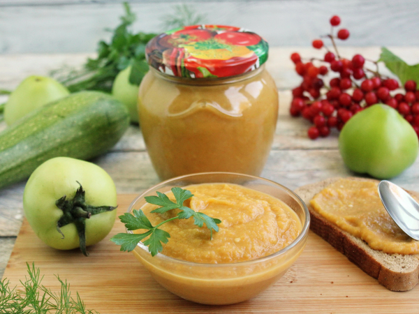 Кабачковая икра с зелеными помидорами на зиму, рецепт с фото