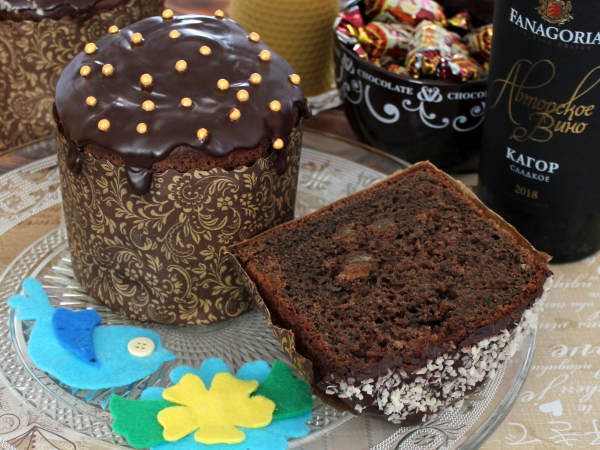 Кулич с какао без замеса (на сухих дрожжах), рецепт с фото