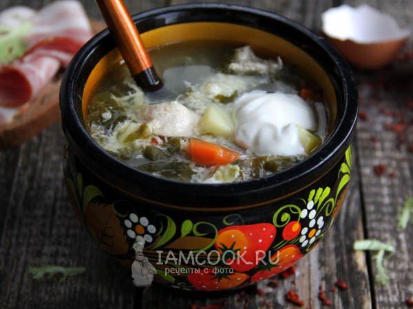 Суп из щавеля с яйцом и курицей, рецепт с фото