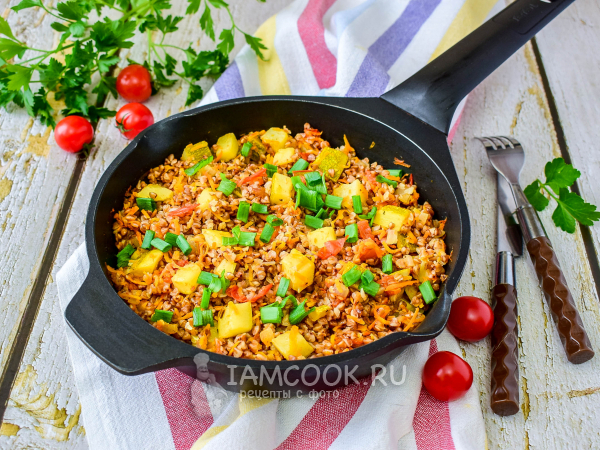 Гречка с кабачками и помидорами, рецепт с фото