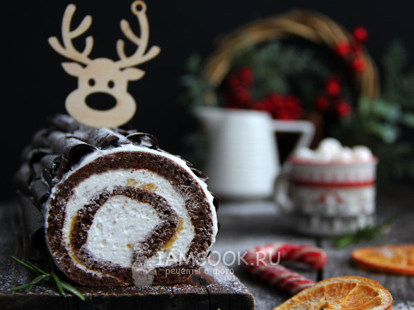 «Рождественское полено» (торт-рулет), рецепт с фото